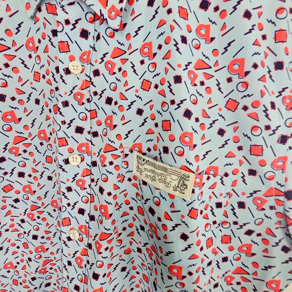 PSI International Shirt Blue All Over Print Short Sleeve Button Front Men S - Picture 5 of 9